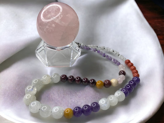 Crystal Lover Beaded Necklace with Rose Quartz Sphere