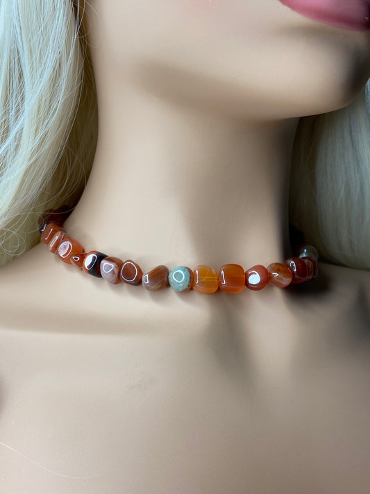 Carnelian Necklace, Nugget Necklace, Beaded Necklace - Candmjewelrydesigns