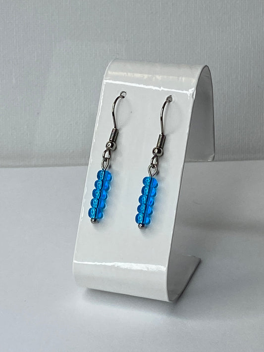 Blue Dangle Earrings, Small Drop Earrings, Seed Bead Earrings - Candmjewelrydesigns